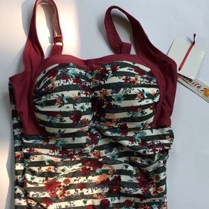 Floral striped swimsuit top